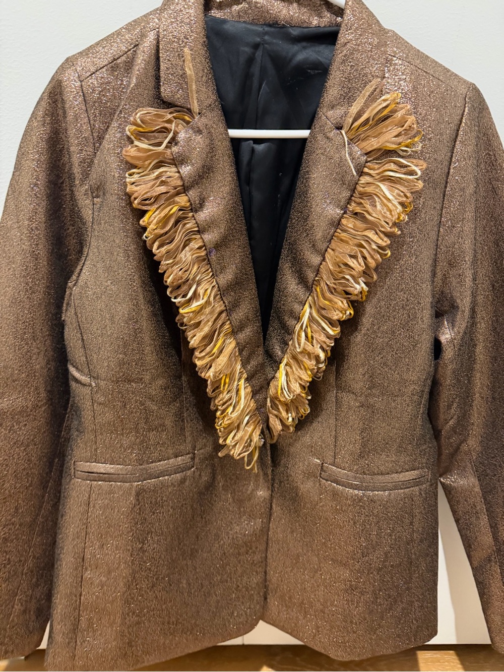 Metallic Brown Fringe-Trim Blazer Jacket - Women gently worn